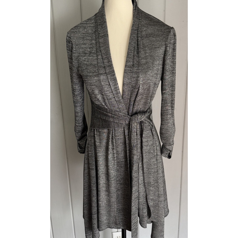 Joseph Ribkoff Gray Marled Belted Open Front Cardigan Ruched Sleeve Size 6